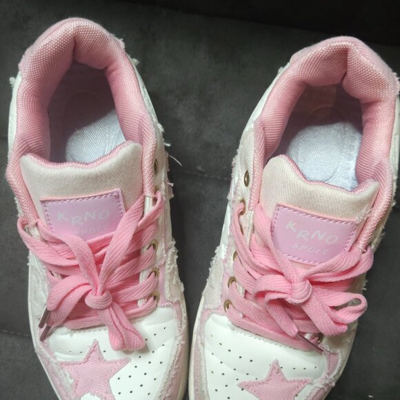 KRNO Sport Pink Star Sneakers | Distressed Fabric | Women’s Size 6.5 - Picture 2 of 4